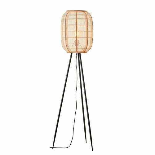 Sprawdź Lampa podłogowa Endon Zaire czarna beżowa stal drewno tkanina 132,5 cm
