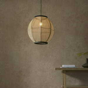 Lampa wisząca Endon Zaire czarna beżowa stal drewno tkanina 47 cm small 3