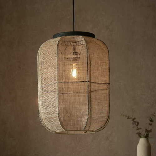 Sprawdź Lampa wisząca Endon Zaire czarna beżowa stal drewno E27 37,5 cm 101689