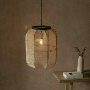 Lampa wisząca Endon Zaire czarna beżowa stal drewno E27 37,5 cm 101689 small 4