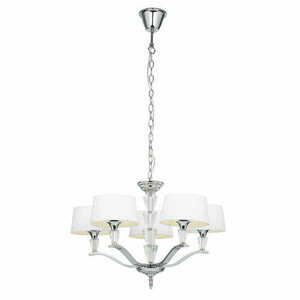 Lampa wisząca Endon Fiennes FIENNES-5NI, 5 × E14 max 40 W, ø65 cm, chrom, kryształ, białe abażury small 0