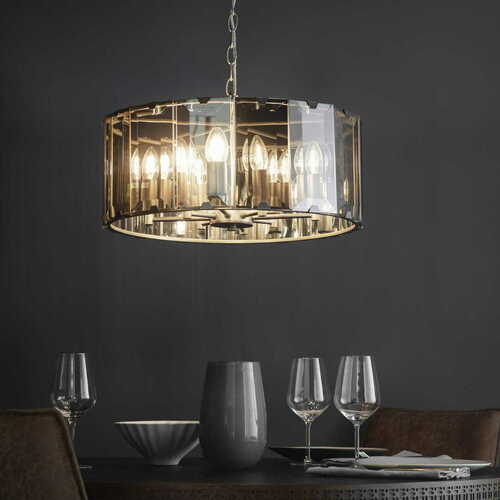 Sprawdź Lampa wisząca Endon Clooney 8xE14 szara dymiona szkło 50 cm