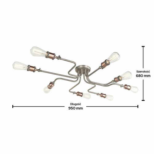 Sprawdź Lampa sufitowa Endon Hal srebrno-miedziana stalowa 8-punktowa LED E27, 68 cm