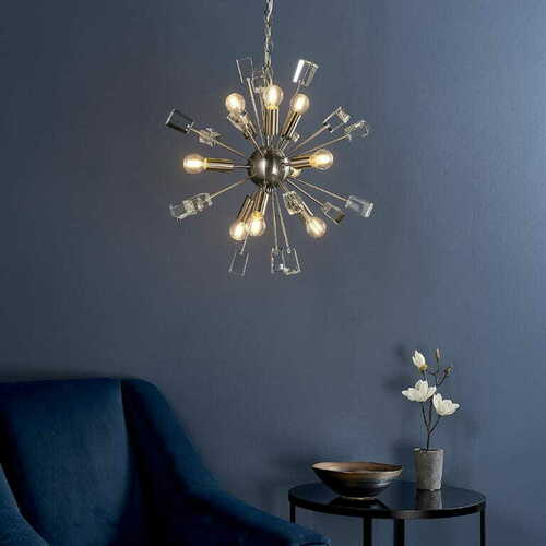 Sprawdź Lampa wisząca Endon Miro 9×E14, satynowy nikiel i kryształ, 50 cm