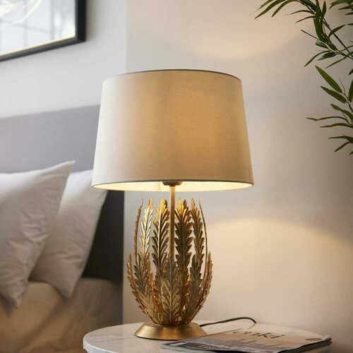 Sprawdź Lampa stojąca Delphine Endon biało-złota, beżowa, tkaninowa 55 cm