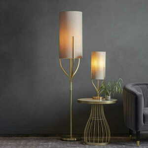 Lampa stojąca Endon Fraser mosiężna beżowa tkanina E27 60 cm small 2