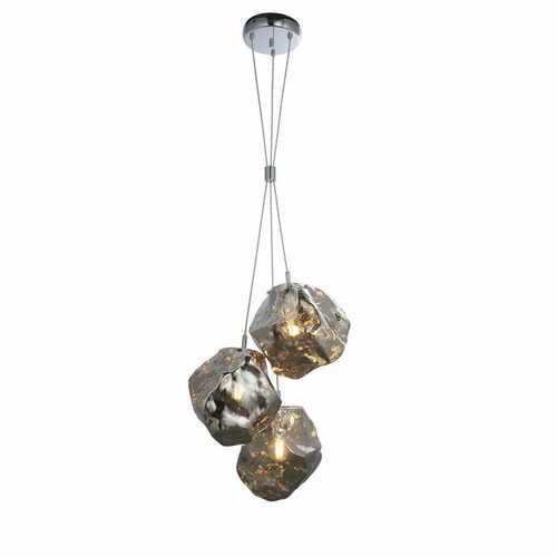 Sprawdź Lampa wisząca Endon Rock 3xE27 chrom dymiona szklana Ø42 cm