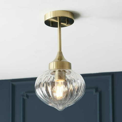 Sprawdź Lampa sufitowa Endon Addington 97684, antyczny mosiądz, ryflowane szkło, E27, Ø20 cm