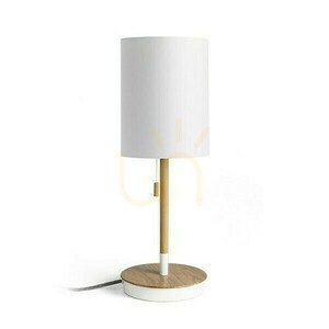 Lampa Stołowa Keith/Ron 15/20 Z Usb Polycotton Biała/Buk 230 V Led E27 7 W small 0