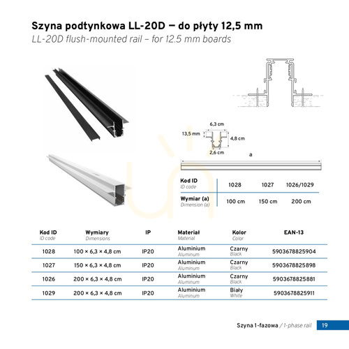 Sprawdź Szyna magnetyczna podtynkowa czarna LL-20D 150 cm