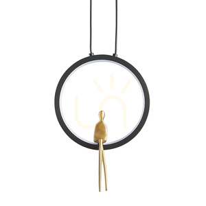 Lampa wisząca AMICI ST-D7774, świecąca obręcz Ø18,5 cm, czarny mosiądz, złota figurka, LED 7 W 3000 K small 4