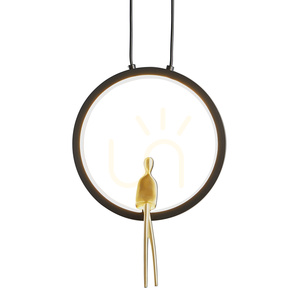 Lampa wisząca AMICI ST-D7774, świecąca obręcz Ø18,5 cm, czarny mosiądz, złota figurka, LED 7 W 3000 K small 5