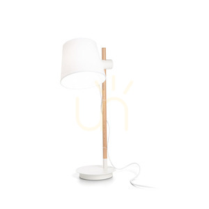Lampa stołowa Ideallux AXEL biała drewno tkanina E27 60W 282091 small 0