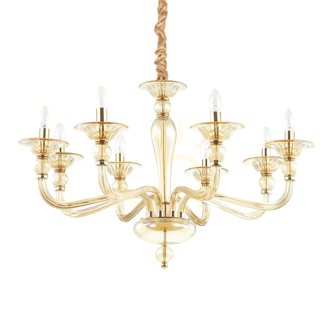 Sprawdź Lampa wisząca Ideallux DANIELI 159973 bursztynowa szklana 8xE14 85 cm Lampa wisząca Ideallux DANIELI 159973 bursztynowa szklana 8xE14 85 cm