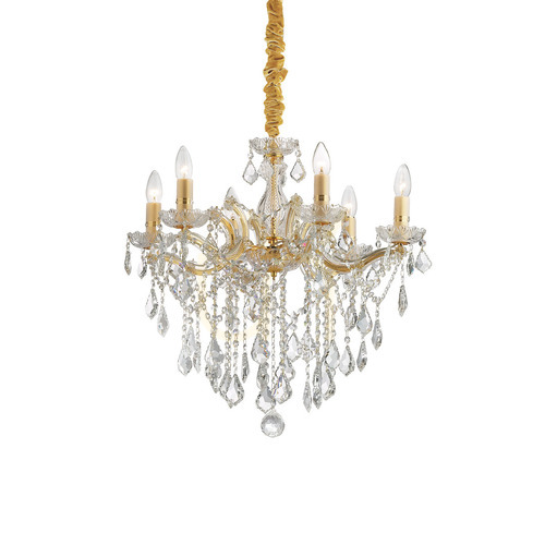 Sprawdź Lampa wisząca Ideallux Florian 035635 złota kryształowa 6xE14 60 cm