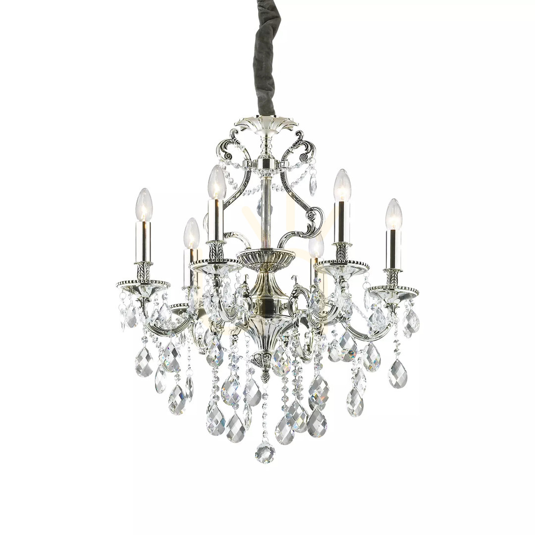 Zobacz Lampa wisząca Ideallux Gioconda 044927 srebrna 6xE14 kryształowa 62 cm Lampa wisząca Ideallux Gioconda 044927 srebrna 6xE14 kryształowa 62 cm