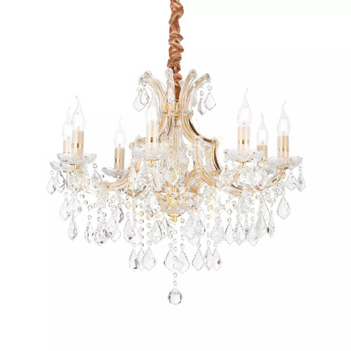 Sprawdź Lampa wisząca Ideallux Napoleon złota 8xE14 kryształ szkło 67 cm 167398