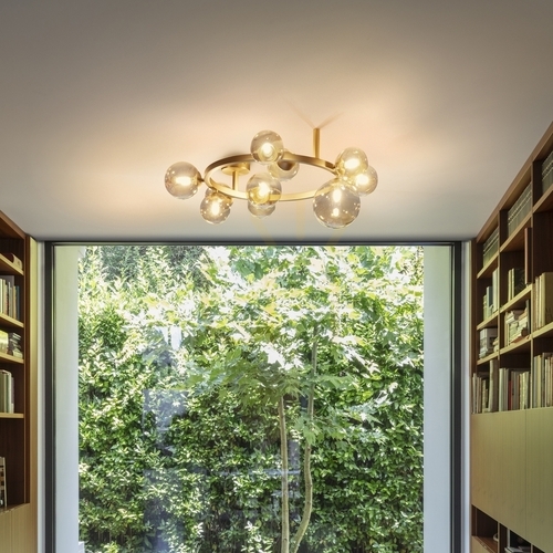 Sprawdź Plafon Ideallux Perlage 327808 bursztynowy 10xG9 70 cm mosiądz/szkło