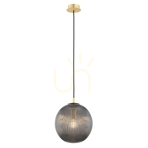 Sprawdź Lampa wisząca Argon PALOMA 8513 z dymnego ryflowanego szkła i szczotkowanego mosiądzu E27
