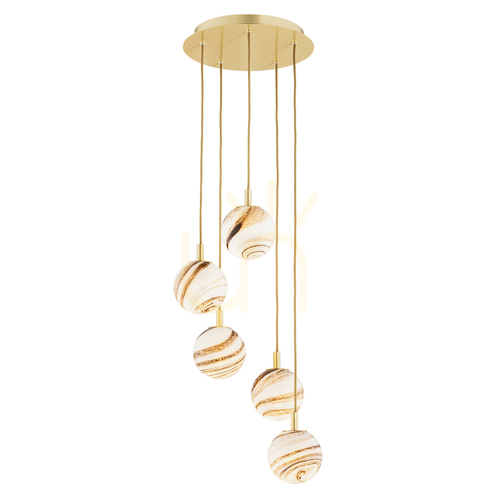 Sprawdź Lampa wisząca Argon ARUBA 2182 szkło marmurkowe, mosiądz szczotkowany, 5xE14, 139,5 cm