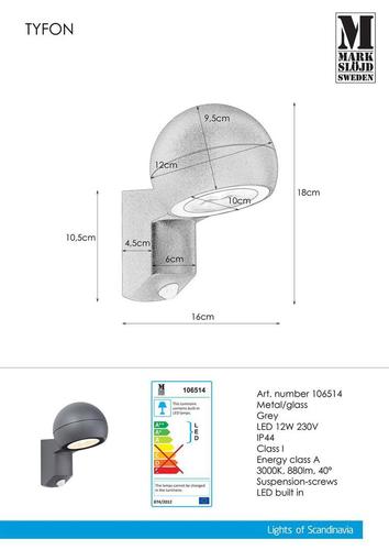 Sprawdź Kinkiet Markslojd Tyfon Sensor 106514 ciemny szary IP44 LED 12W