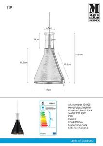 Lampa wisząca Markslojd Zip 106805 chrom czarna skóra przezroczyste szkło E27 small 0