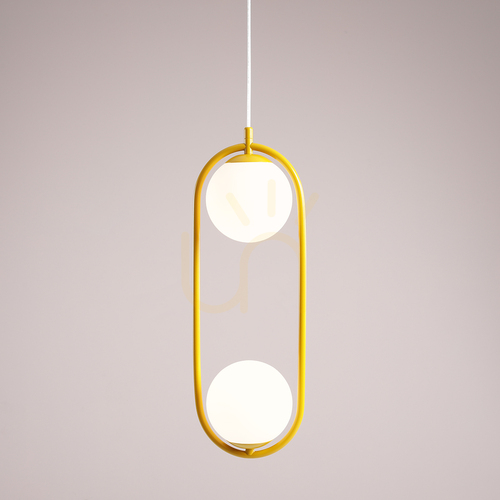 Sprawdź Lampa wisząca Aldex Riva 2 Mustard 1086H14 – musztardowa rama, 2 białe kule szklane, 2x E14
