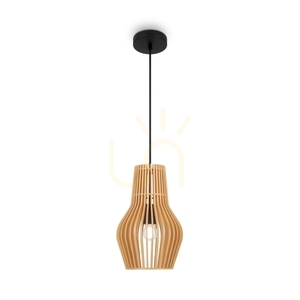 Lampa wisząca Maytoni Roots MOD191PL-01W1 czarna z drewnianym kloszem E27 30 cm small 1