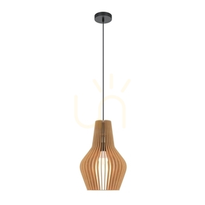 Lampa wisząca Maytoni Roots MOD191PL-01W1 czarna z drewnianym kloszem E27 30 cm small 2