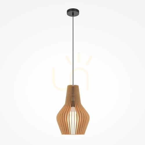 Sprawdź Lampa wisząca Maytoni Roots MOD191PL-01W1 czarna z drewnianym kloszem E27 30 cm
