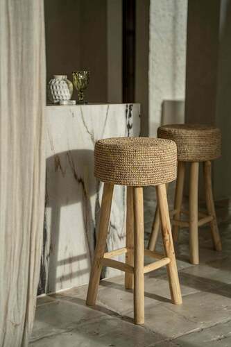 Sprawdź Stołek barowy BAZAR BIZAR Raffia, drewno tekowe i rafia, naturalny, 75 cm