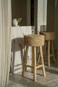 Stołek barowy BAZAR BIZAR Raffia, drewno tekowe i rafia, naturalny, 75 cm small 4