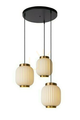 Sprawdź Lampa wisząca Lucide GOSSE 3xE27 biała złota porcelana Japandi