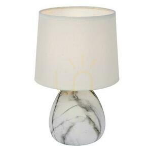 Lampa stołowa MARMO E14 ø16 cm, biała ceramika z nadrukiem i lniany abażur, włącznik na przewodzie, Lucide 47508/81/31 small 4