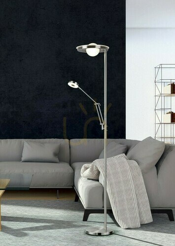 Sprawdź Lampa podłogowa LED Trio BARRIE 424210307 z lampką do czytania, nikiel matowy, 181 cm
