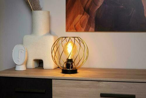 Sprawdź Lampa stołowa DANZA ażurowa klatka Ø25 cm złoty mat, czarna podstawa, E27, Lucide 21528/25/02