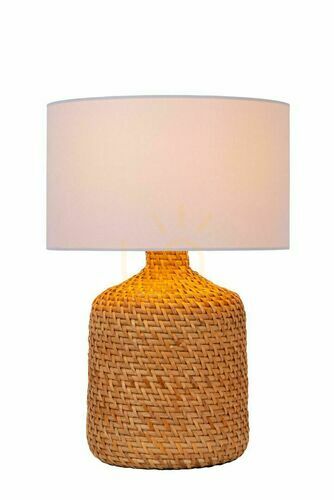 Sprawdź Lampa stołowa Lucide ARRAH drewniana rattanowa Japandi 50 cm E27￼