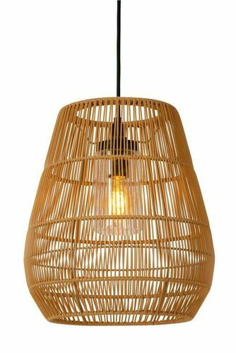 Sprawdź Lampa zewnętrzna wisząca Lucide Nerida drewno jasne ciemne IP44 E27 35 cm 03844/01/72