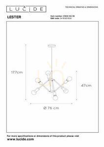 Lampa wisząca Lucide Lester 21424/06/30 czarna, 6×E27 max 40 W, Ø76 cm, wysokość 65–177 cm small 9