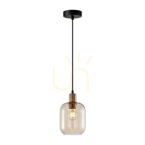 Sprawdź Lampa wisząca Italux Norlis złota bursztynowe szkło E27 PND-54738A-1-BRO-AMB
