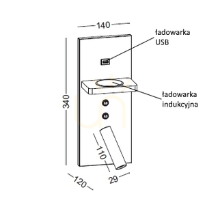 Lampa ścienna Elkim HOTELS 417H z ładowarką indukcyjną i USB, biała small 2