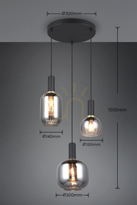 Lampa wisząca Trio DIVA 319830332, 3 × E27, czarny mat i chromowane szkło small 6