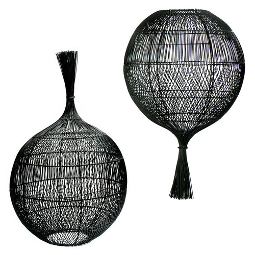 Sprawdź Lampa wisząca czarna ażurowa - The Wonton Floor Lamp, E27, Rattan