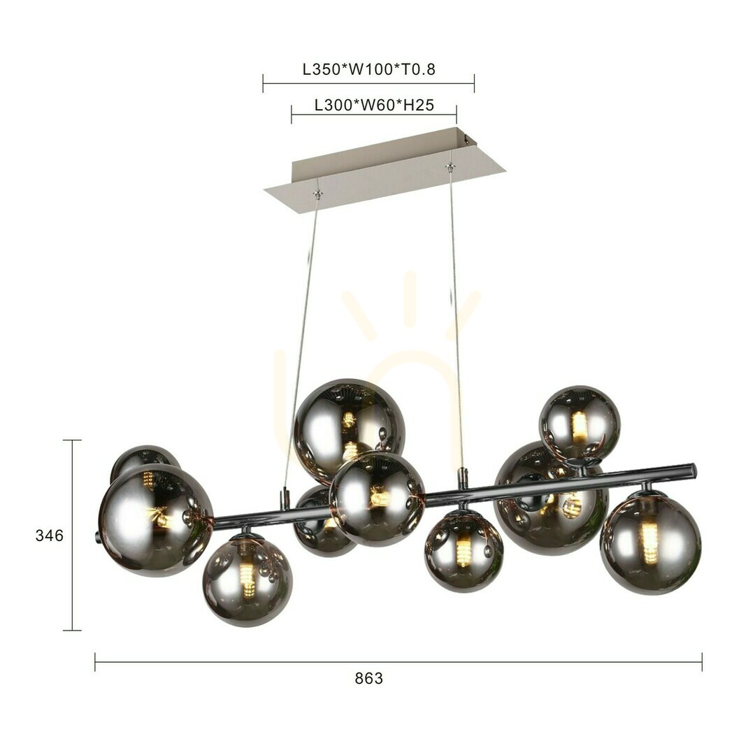 Obejrzyj SEVILLA Lampa wisząca z dziesięcioma kulistymi kloszami w kolorze czarnego chromu Aviano SEVILLA Lampa wisząca z dziesięcioma kulistymi kloszami w kolorze czarnego chromu Aviano