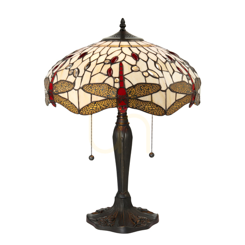 Sprawdź Lampa stołowa Tiffany Dragonfly beżowa Interiors 64085