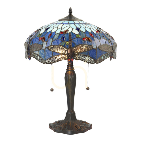 Sprawdź Lampa stołowa Tiffany Dragonfly niebieska Interiors 64089