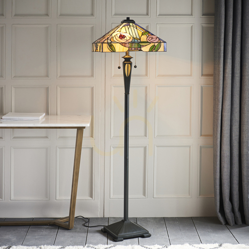 Sprawdź Lampa stojąca Tiffany Willow Interiors wielokolorowa 2xE27 szklana 153 cm