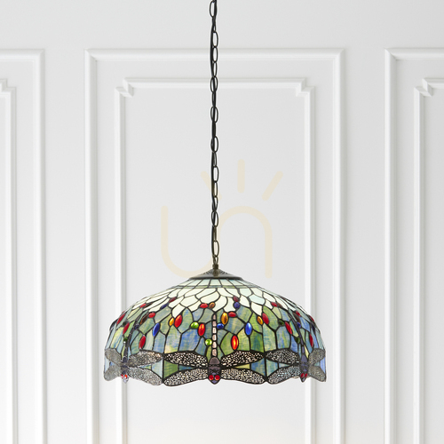 Sprawdź Lampa wisząca Tiffany Dragonfly niebieska Interiors 66148