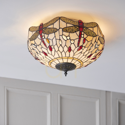 Sprawdź Plafon Tiffany Dragonfly beżowy Interiors 70723