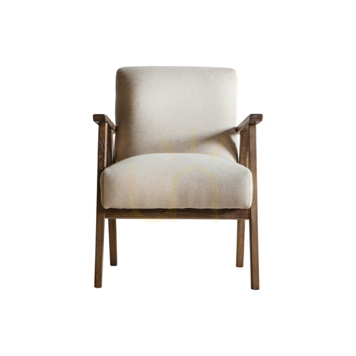 Sprawdź Fotel Neyland z naturalnego lnu i drewna Gallery Direct